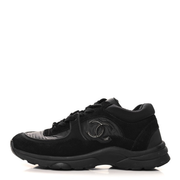 Fabric Calfskin Suede Chanel Black Sneakers with Logo size 38.5 - Picture 1 of 9